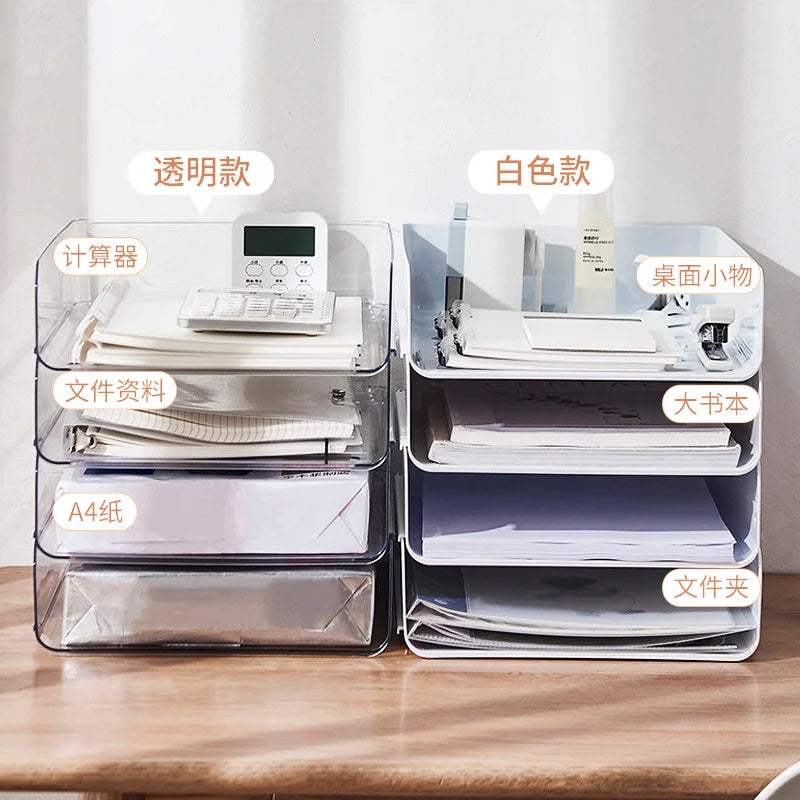 Office Desktop Organizer A4 Paper Drawer Storage Box Stackable File Cabinet Pen Holder Document Case Holder A4 Size Storage Box