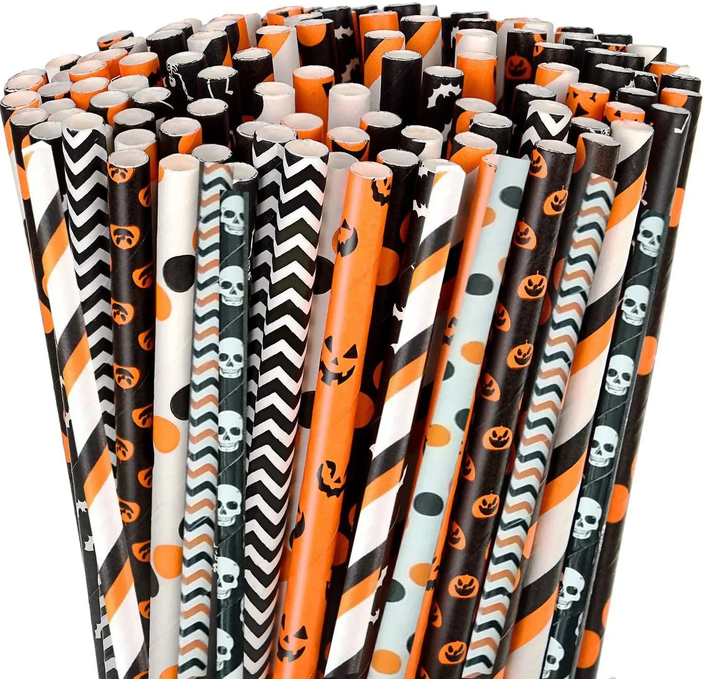 25/100pcs Halloween Party Paper Straws Biodegradable Bat Pumpkin Spider Straws for Spooky Halloween Party Halloween Decoration