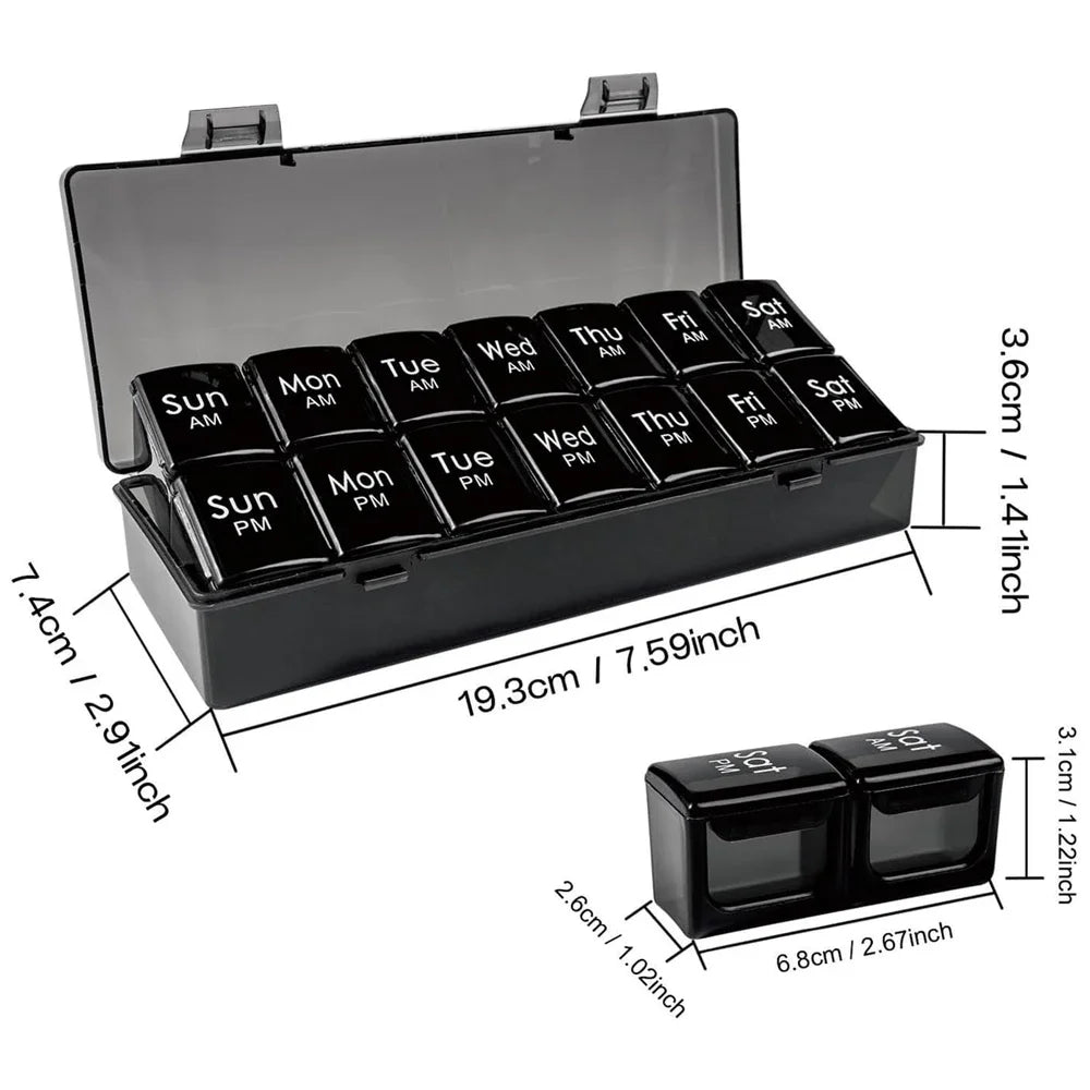1PC Weekly Pill Organizer 2 Times a Day,Am/Pm Daily Pill Case Medicine Organizer,Push Button 7 Day Pill Box for Pills