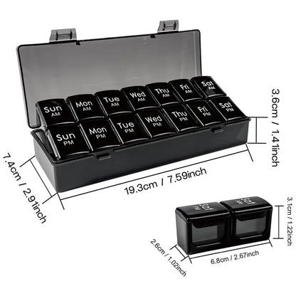 1PC Weekly Pill Organizer 2 Times a Day,Am/Pm Daily Pill Case Medicine Organizer,Push Button 7 Day Pill Box for Pills