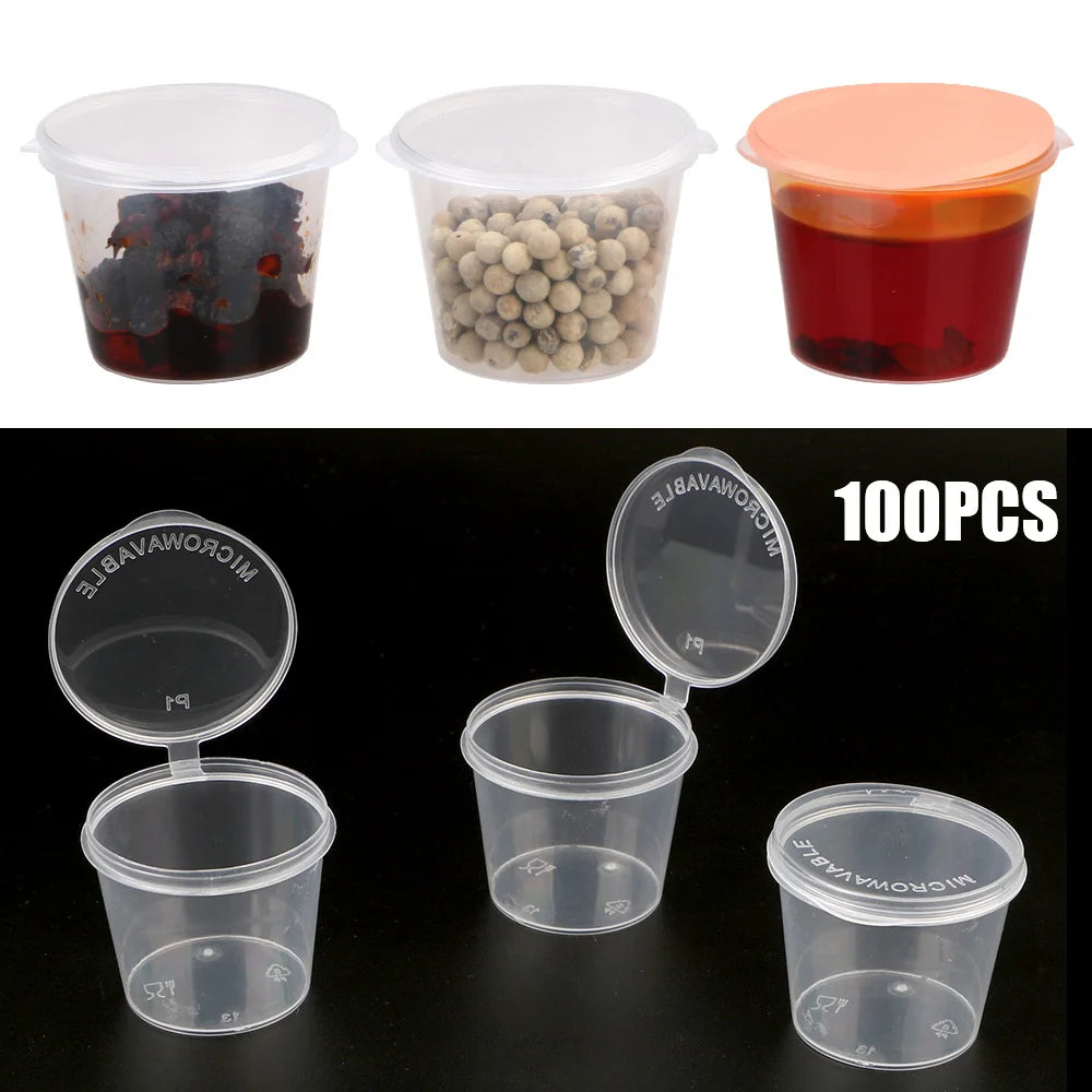 100Pcs/300Pcs Chutney Chili Sauce Cups Plastic Clear Food Small Sauce Container Box With Lids Disposable Sauce Pot