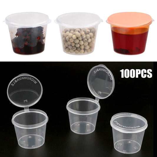 100Pcs/300Pcs Chutney Chili Sauce Cups Plastic Clear Food Small Sauce Container Box With Lids Disposable Sauce Pot