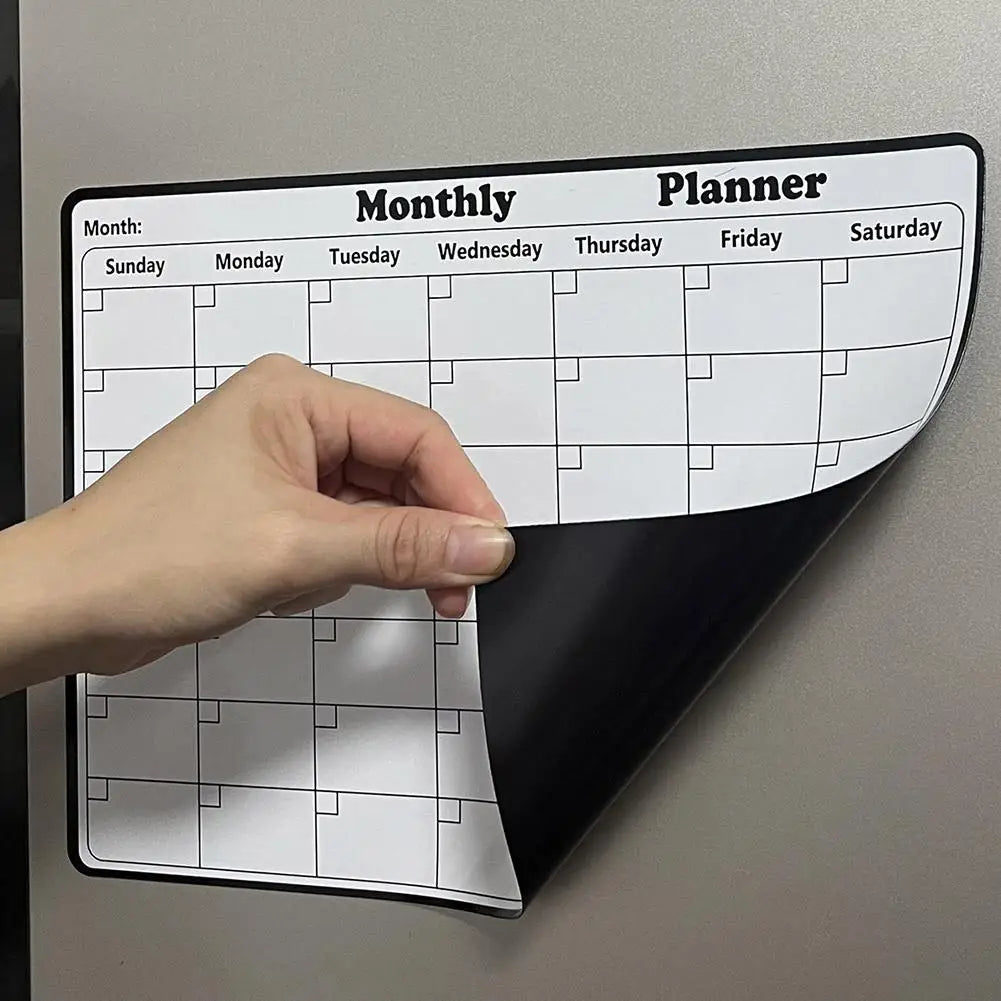 Soft Magnetic Memo Board - Reusable Weekly Planner, Decorative Modern Fridge Organizer for Home Office, PVC Grid Calendar &amp; Note