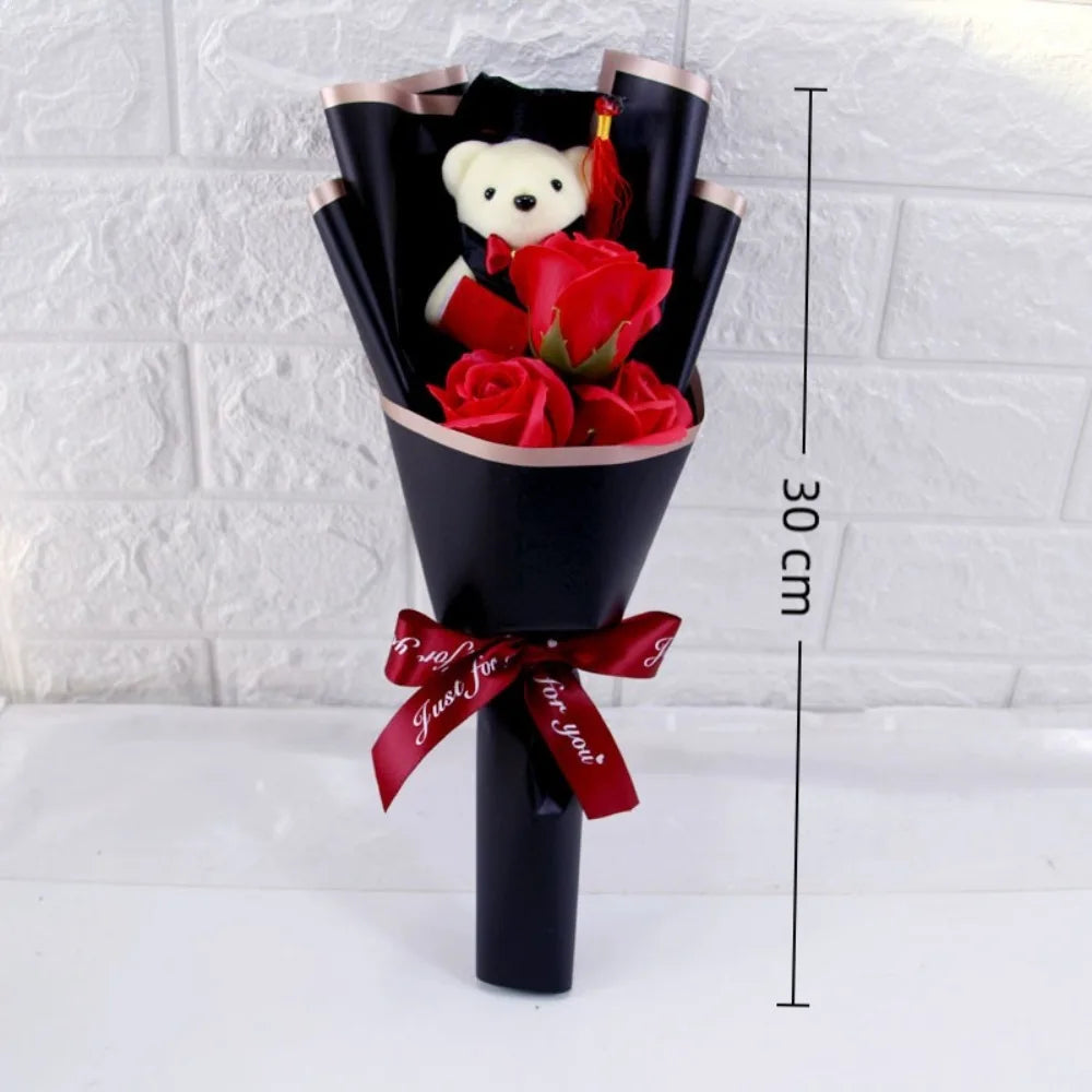 New Sunflower Bear Bouquet Bouquet Decoration Rose Sunflower Soap Flower Graduation Gift Valentine'S Day Cartoon Lovely Bear