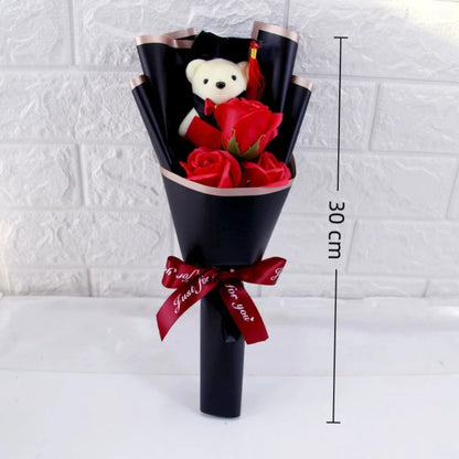 New Sunflower Bear Bouquet Bouquet Decoration Rose Sunflower Soap Flower Graduation Gift Valentine'S Day Cartoon Lovely Bear