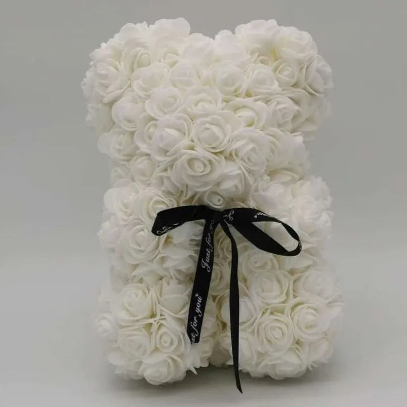 Home Romantic Valentine's Day Eternal Rose Bear, Christmas Wedding Floral Decoration Gift, Creative Rose Bear Hug Bear for Home