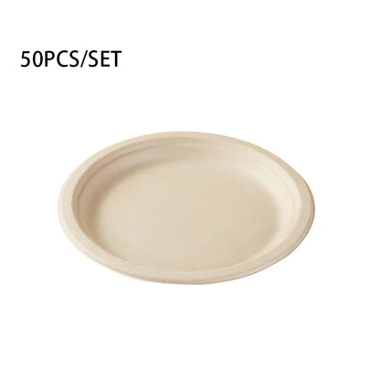 50pcs/set Disposable Round Plates Pulp Lunch Boxes Disposable Paper Plates Light Takeaway Salad Soup Noodle Square Bowls