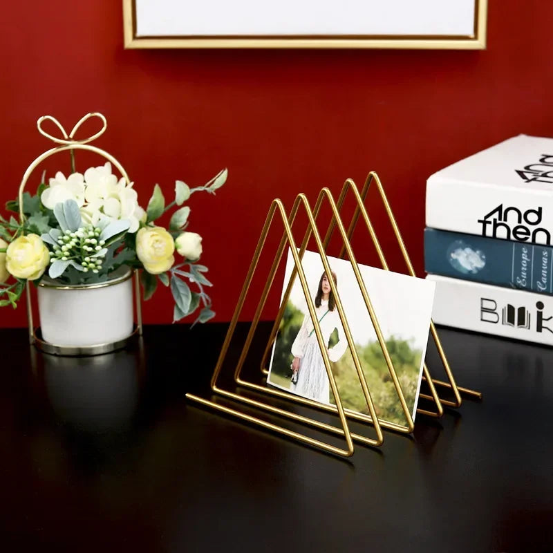 File Organizer Triangle Iron Art Creative Office Desktop Books Magazine Storage Newspaper Bookshelf Pen Holder Desk Decoration