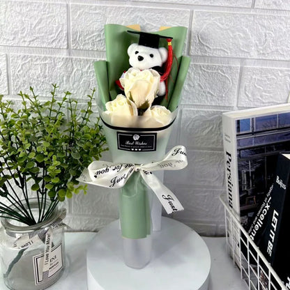 New Sunflower Bear Bouquet Bouquet Decoration Rose Sunflower Soap Flower Graduation Gift Valentine'S Day Cartoon Lovely Bear