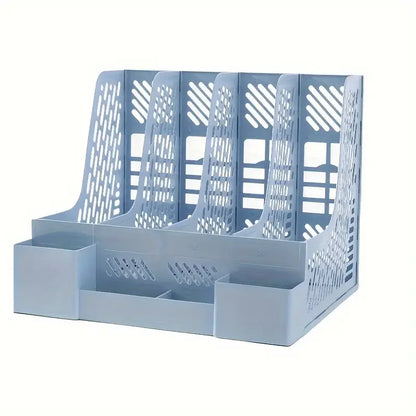 1pc Desktop File Organizer with 4 Compartments, Detachable Space-Saving Office Supplies and Document Storage Box