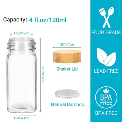 12 pcs Glass Spice Jars with Bamboo Lids Include with Minimalist Spice Labels Stickers Collapsible Funnel Kitchen Spice Jar Set