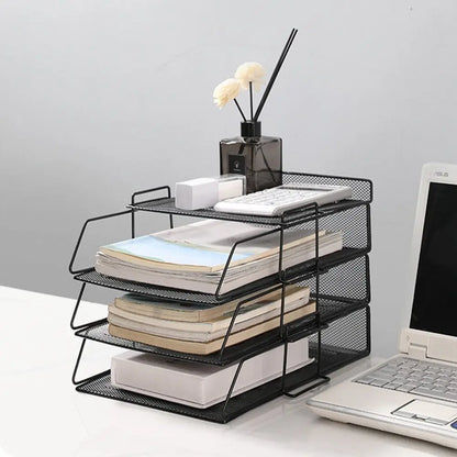 Desktop Organizer Stackable File Rack File Organizer Papers Rack A4 File Storage Tray Iron Minimalism Home Office Supply