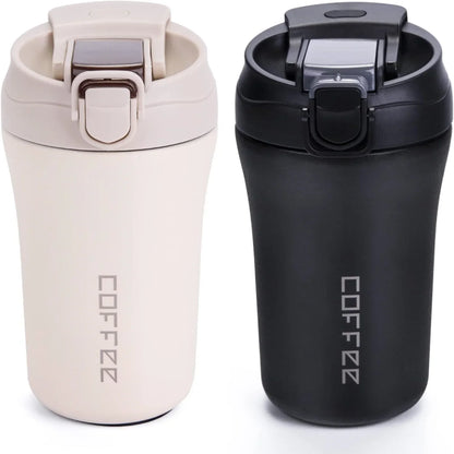 400ml Coffee Cup Stainless Steel Thermos with Straw Double-layer Vacuum Insulated Bounce Cup Portable Travel Car Creative Cup