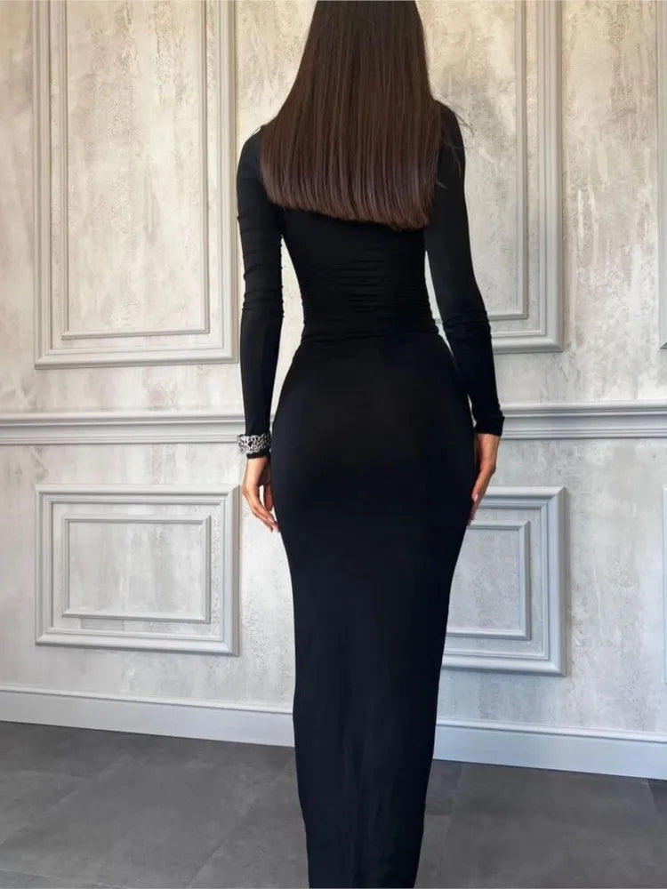 Trend Solid Color Slim Long Dresses Women Spring Autumn New Long Sleeve O Neck Package Hip Bodycon Dress Vestido Lady Streetwear