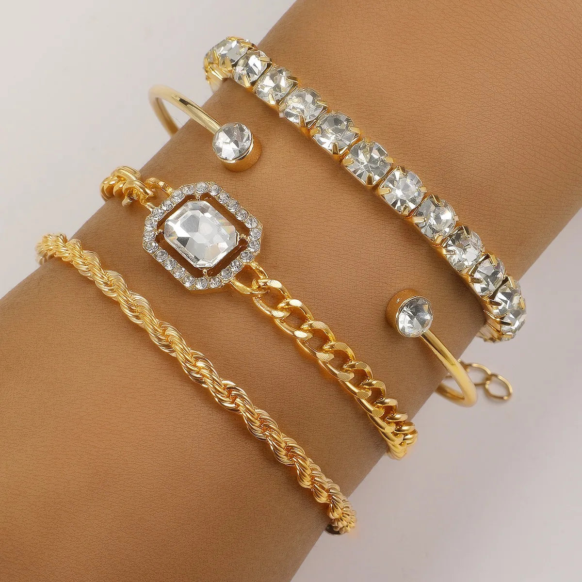 4 Pcs Gold Color Bracelet Set Heart Twist Cuban Chain Bracelets for Women Simple Zircon Trendy Jewelry Wholesale Dropshipping