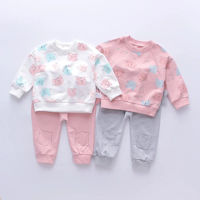 New Autumn Baby Girl Clothes Suit Children Cartoon T-Shirt Pants 2Pcs/Set Toddler Casual Costume Infant Clothing Kids Tracksuits