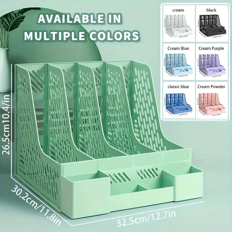 1pc Desktop File Organizer with 4 Compartments, Detachable Space-Saving Office Supplies and Document Storage Box