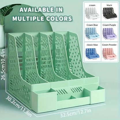 1pc Desktop File Organizer with 4 Compartments, Detachable Space-Saving Office Supplies and Document Storage Box