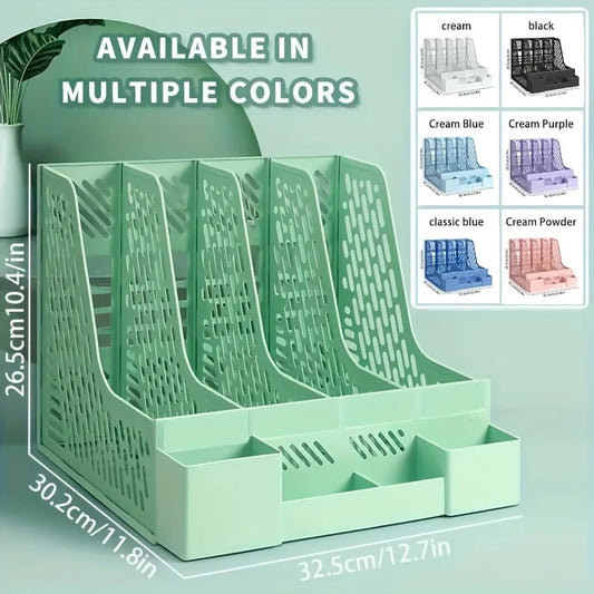 1pc Desktop File Organizer with 4 Compartments, Detachable Space-Saving Office Supplies and Document Storage Box