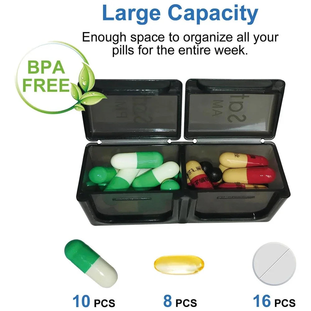 1PC Weekly Pill Organizer 2 Times a Day,Am/Pm Daily Pill Case Medicine Organizer,Push Button 7 Day Pill Box for Pills