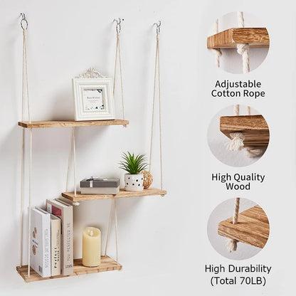 3 Tiers Floating Shelves Wooden Wall Mount Shelf Stands Nursery Book Display Ledges Flower Plant Rack Living Room Home Decor