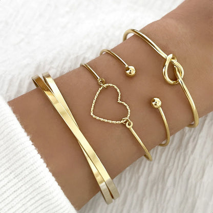 4 Pcs Gold Color Bracelet Set Heart Twist Cuban Chain Bracelets for Women Simple Zircon Trendy Jewelry Wholesale Dropshipping