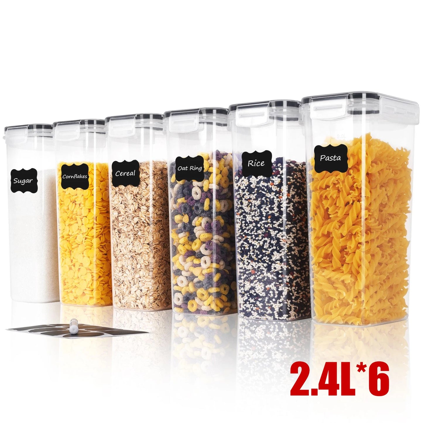3/6Sets Airtight Food Storage Containers - 2.4L, Large for Pantry &amp; Kitchen Organization,For Cereal, Pasta, Flour, Sugar, Herbs,