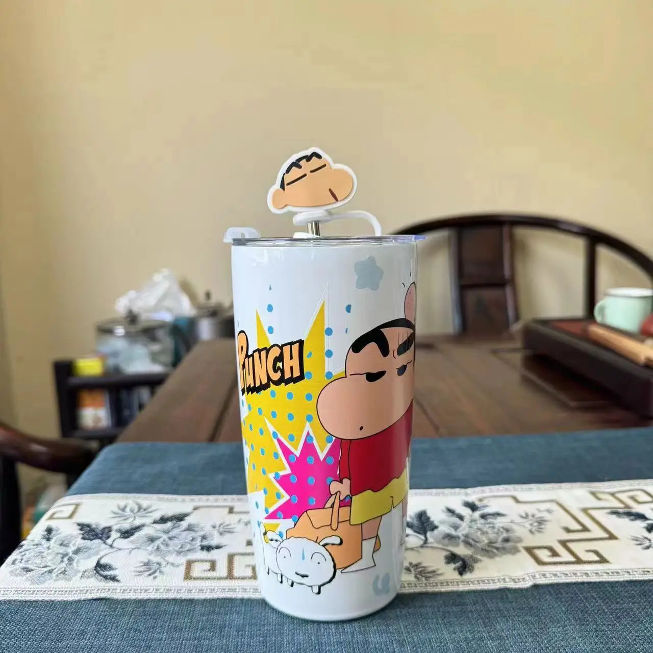 600MlCrayon Shin-Chan Thermos Cup Cartoon Desktop Straw Cup Large Capacity Net Red High Appearance Level Water Cup Birthday Gift