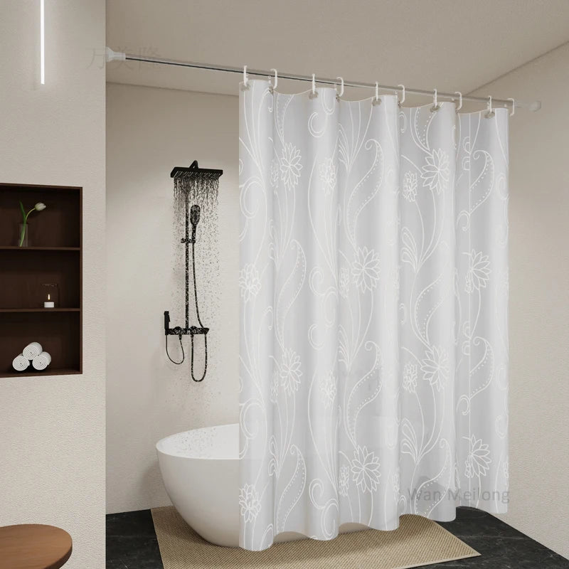 The white lotus patterned dry-wet separation partition shower curtain is suitable for various decoration styles.