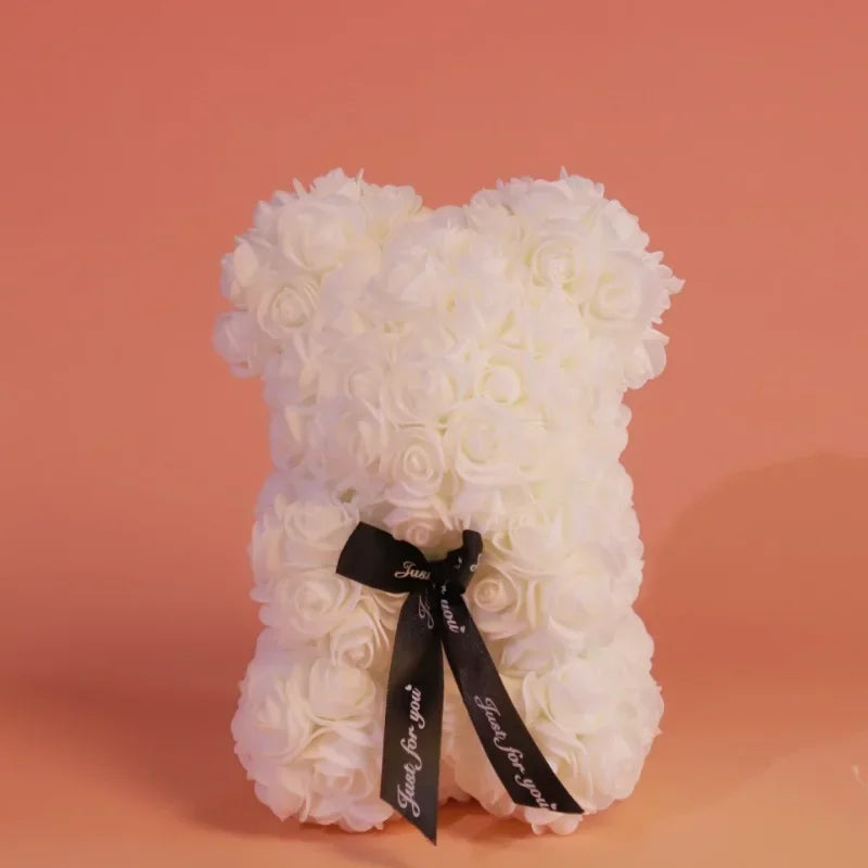 Home Romantic Valentine's Day Eternal Rose Bear, Christmas Wedding Floral Decoration Gift, Creative Rose Bear Hug Bear for Home