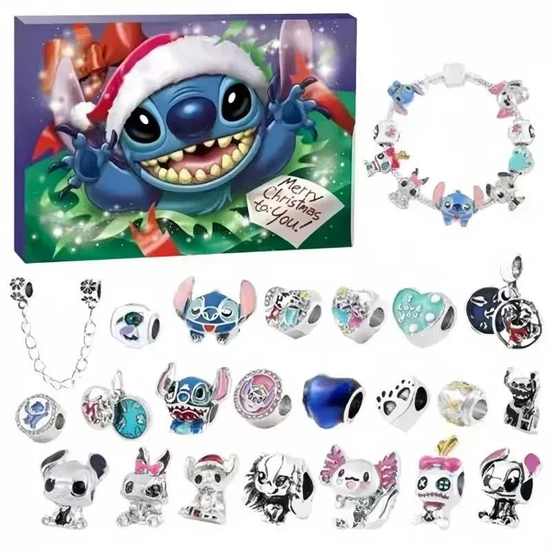 2025 New Stitch Mickey Christmas Advent Calendar Bracelets 24 Days Xmas Countdown Calendar Diy Jewelry Girl Halloween Xmas Gift
