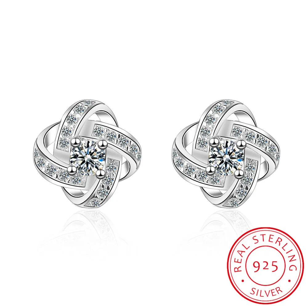 925 Sterling Silver Earrings For Women Sterling-silver-jewelry Zirconia Eternal Heart Twist Earrings Oorbellen S-e430