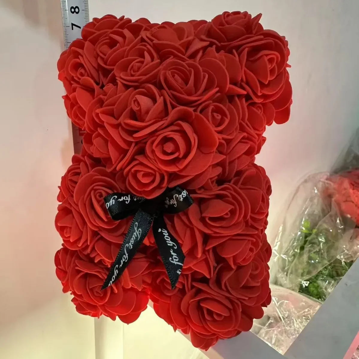 Home Romantic Valentine's Day Eternal Rose Bear, Christmas Wedding Floral Decoration Gift, Creative Rose Bear Hug Bear for Home