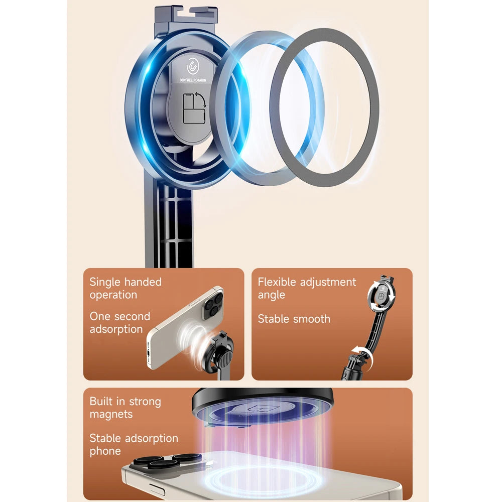Magnetic Extendable Selfie Stick Detachable Mount Tripod Holder Stand with Bluetooth Wireless Remote for Magsafe IPhone Android