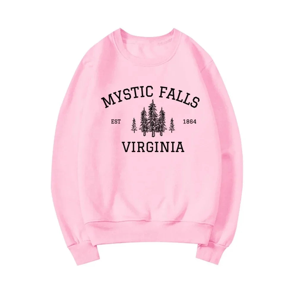 MYSTIC FALLS Women autumn and winter fashion sweatshirt digital printing round neck drop shoulder long sleeve sweatshirt