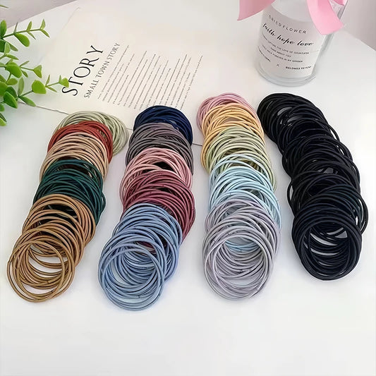 100PCS/Set Women 3.5CM Basic Nylon Elastic Hair Bands Ponytail Hair Scrunchie Rubber Bands Headband Hair Accessories Headwear