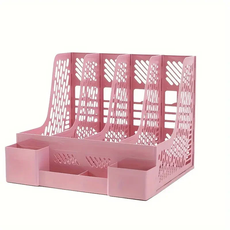 1pc Desktop File Organizer with 4 Compartments, Detachable Space-Saving Office Supplies and Document Storage Box