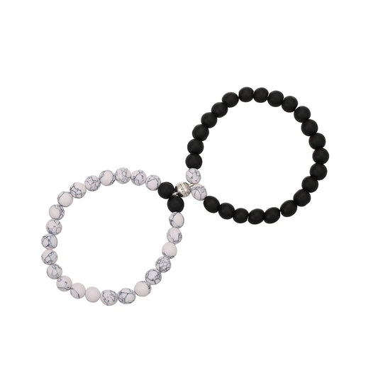 Lover Bracelet Natural Stone 8mm Magnet Clasp For Dear One Gift On Valentine's Day 2psc