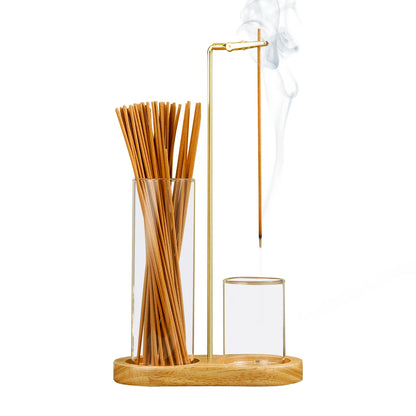 2 in 1 Incense Holder Anti-Ash Flying Incense Burne with Glass Ash Catcher and Incense Sticks Organizer for Meditation Yoga Spa