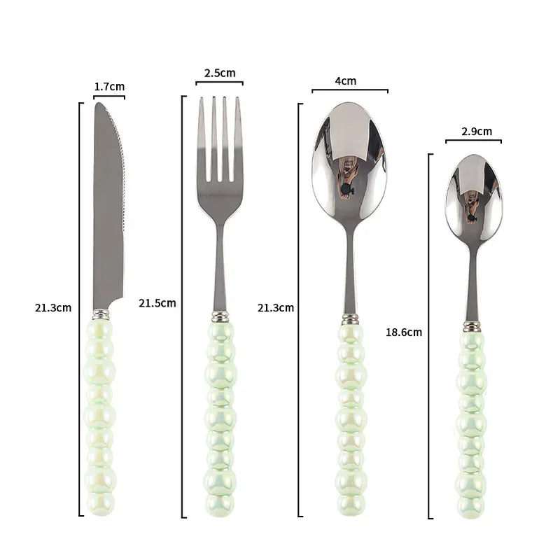 Ceramic Pearl Handle Cutlery Set Knife Fork Spoon Creative Cute Soup Spoon Western Food Steak Knife Spoon and Fork Set