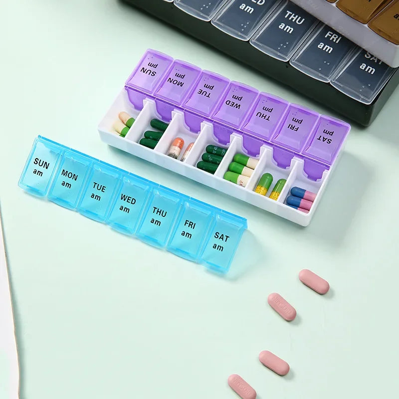Weekly Pill Box Organizer Cases Portable Pillbox 7 Days 14 Grids Pills Container Storage Tablets Vitamins Medicine Fish Oils