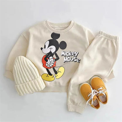 Mickey Printed Sweatshirts Baby Two Piece Set Disney Casual Pure Color Long Sleeve Outfits For Child Spring Autumn Clothing