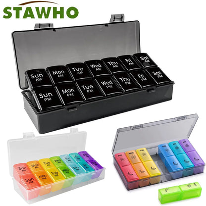 1PC Weekly Pill Organizer 2 Times a Day,Am/Pm Daily Pill Case Medicine Organizer,Push Button 7 Day Pill Box for Pills