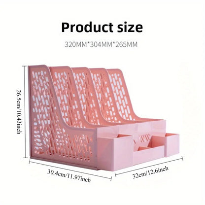 1pc Desktop File Organizer with 4 Compartments, Detachable Space-Saving Office Supplies and Document Storage Box