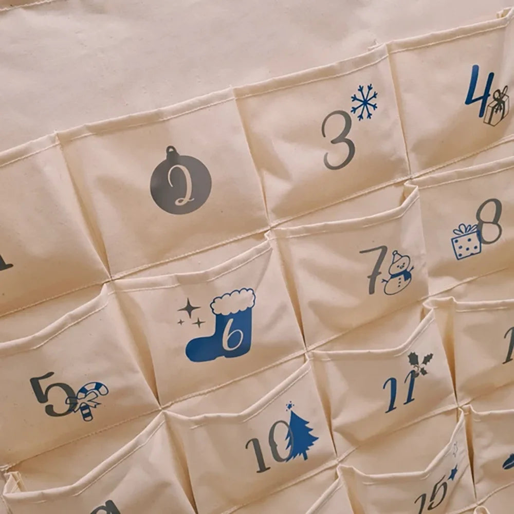 Advent Calendar Made of Fabric for Hanging with 24 Pockets To Numbers in Silver and Blue Christmas Home Wall Decoration New Year