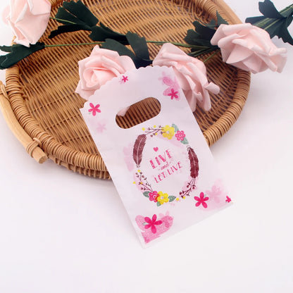 Wholesale 50Pcs/Lot Plastic Bag 9x15cm Small Boutique Storage Candy Jewelry Packaging Bag Plastic Gift Bags With Handle