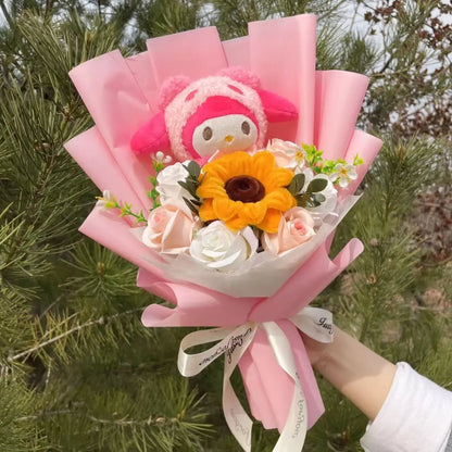 Cartoon My Melody Kuromi Cinnamoroll Kt Cat Plush Doll Holding Flower Bouquet Valentine's Day Christmas Graduation Birthday Gift