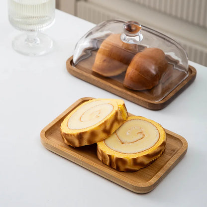 Bamboo and Wood Cake Plate Transparent