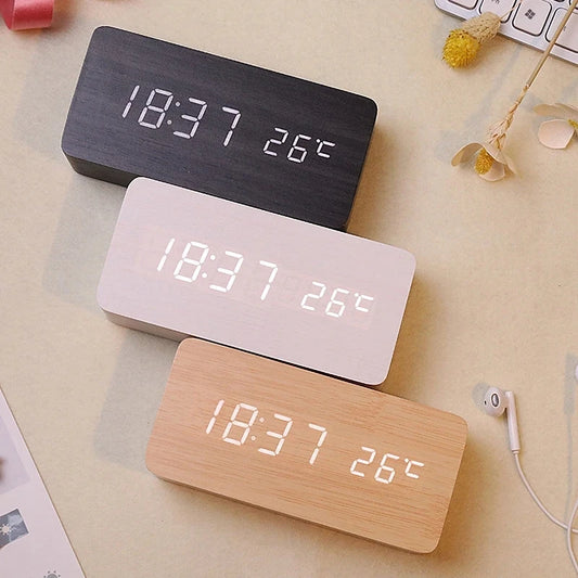 Wooden Vintage LED Digital Alarm Clock