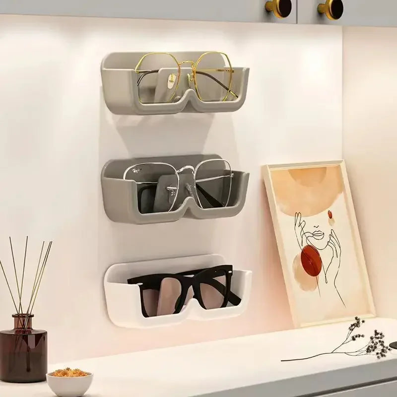 Wall Mounted Glasses Storage Rack Punch-free Self-adhesiu Glass Display Cabinet Glasses Storage Box Sunglasses Organizer